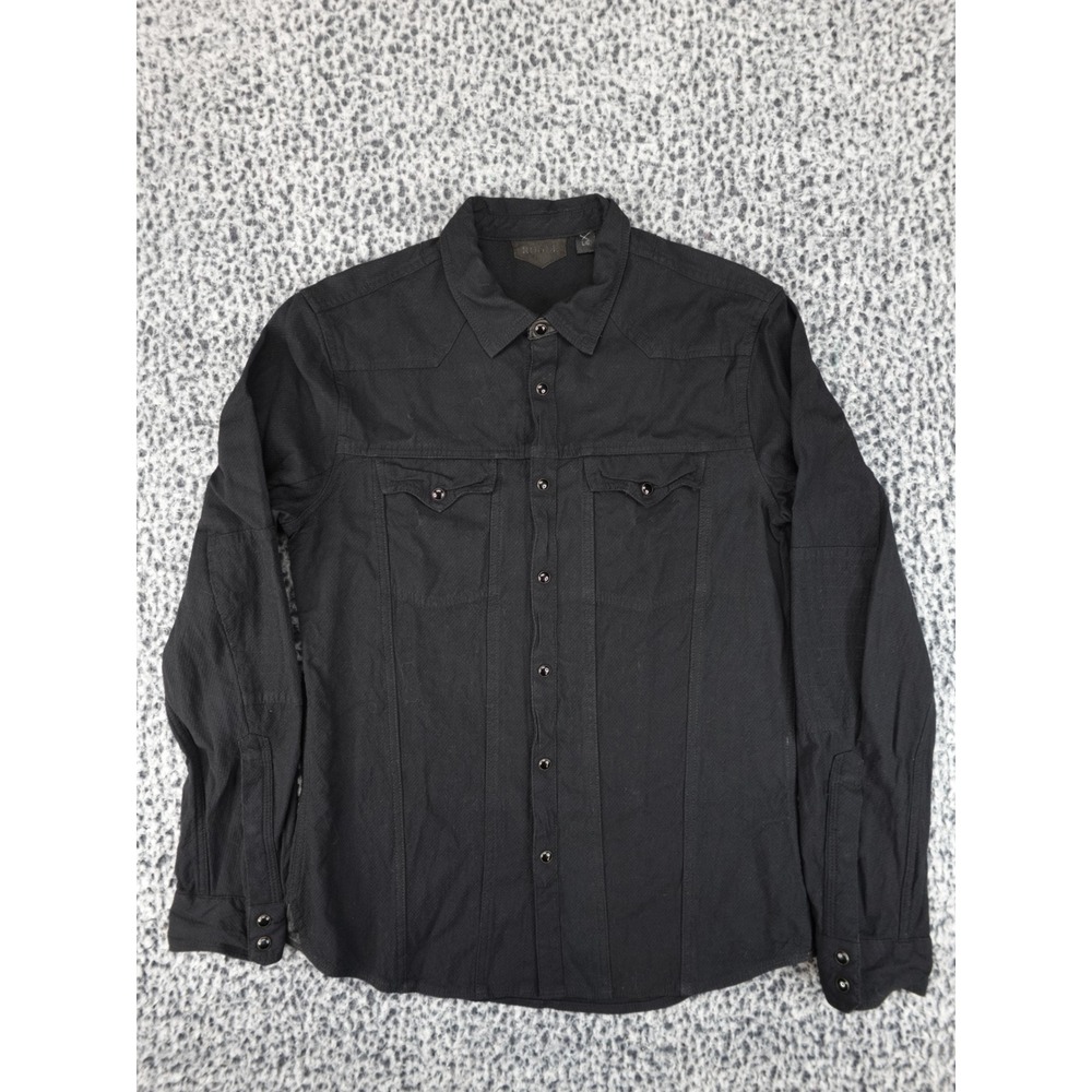 Rogue Mens Western Snap Button Down Shirt Large Black Textured Long Sleeve